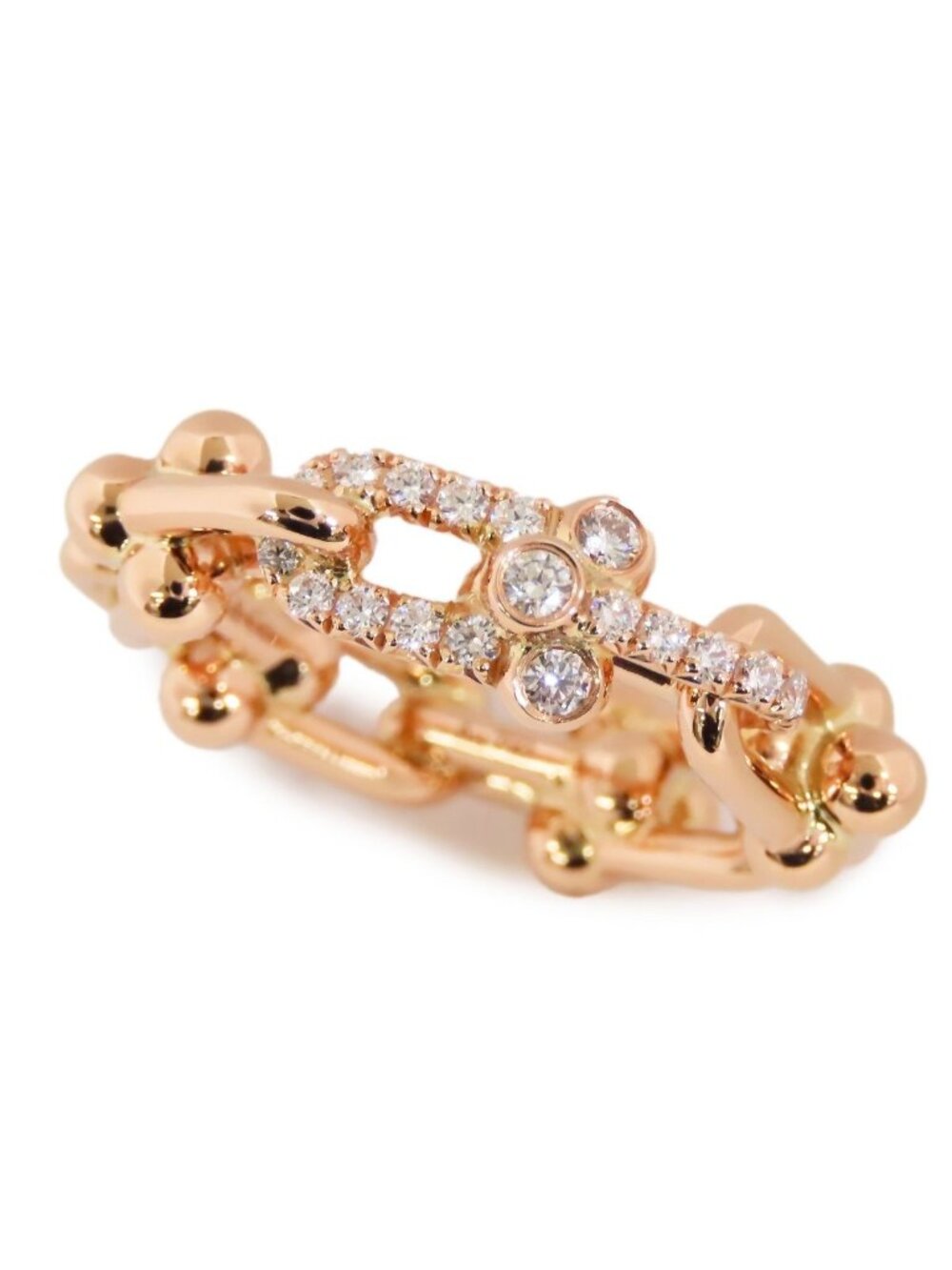 Tiffany & Co HardWear Small Link 18k Pink Gold Diamond Ring